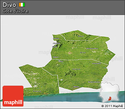 Satellite Panoramic Map of Divo, single color outside