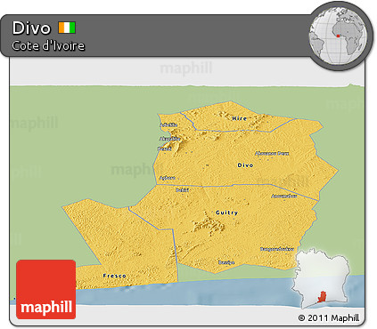 Savanna Style Panoramic Map of Divo, single color outside