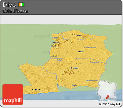 Savanna Style Panoramic Map of Divo, single color outside