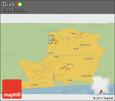 Savanna Style Panoramic Map of Divo, single color outside