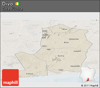 Shaded Relief Panoramic Map of Divo, lighten
