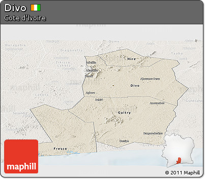 Shaded Relief Panoramic Map of Divo, lighten