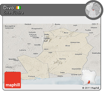 Shaded Relief Panoramic Map of Divo, semi-desaturated