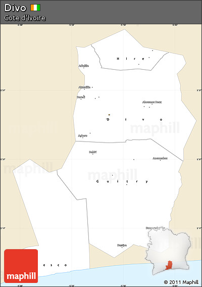 Classic Style Simple Map of Divo, single color outside