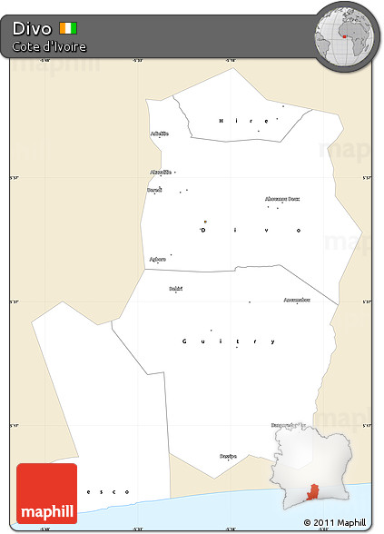 Classic Style Simple Map of Divo, single color outside