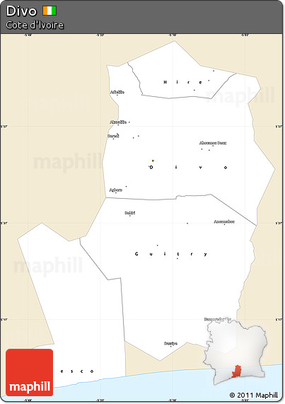Classic Style Simple Map of Divo, single color outside