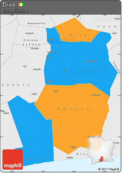 Political Simple Map of Divo, single color outside, borders and labels