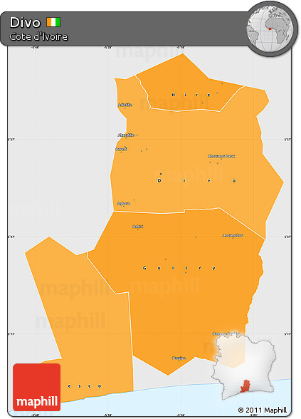 Political Shades Simple Map of Divo, single color outside