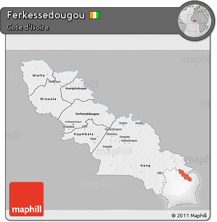 Gray 3D Map of Ferkessedougou, single color outside