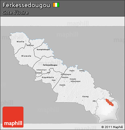 Gray 3D Map of Ferkessedougou, single color outside