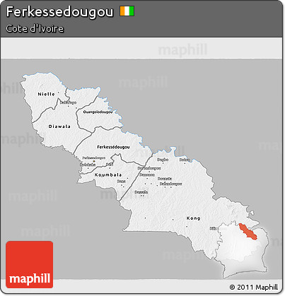 Gray 3D Map of Ferkessedougou, single color outside