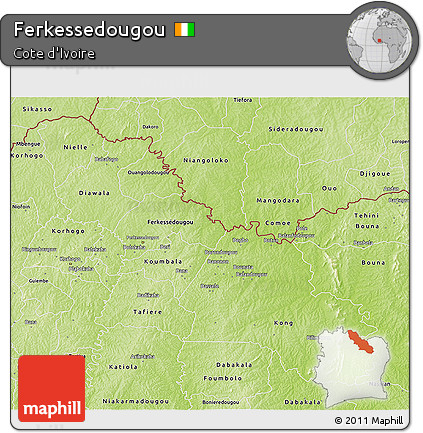 Physical 3D Map of Ferkessedougou