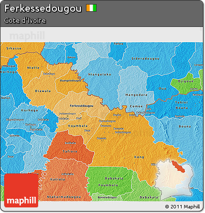 Political Shades 3D Map of Ferkessedougou