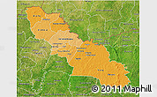 Political Shades 3D Map of Ferkessedougou, satellite outside