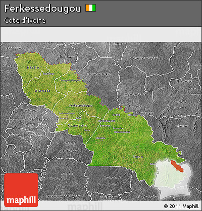 Satellite 3D Map of Ferkessedougou, desaturated