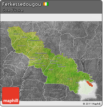 Satellite 3D Map of Ferkessedougou, desaturated
