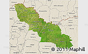 Satellite 3D Map of Ferkessedougou, shaded relief outside