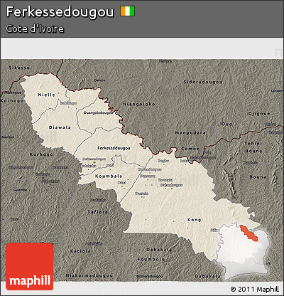 Shaded Relief 3D Map of Ferkessedougou, darken