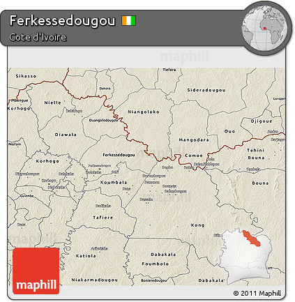 Shaded Relief 3D Map of Ferkessedougou