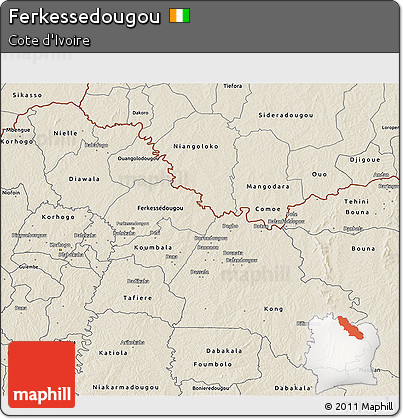Shaded Relief 3D Map of Ferkessedougou