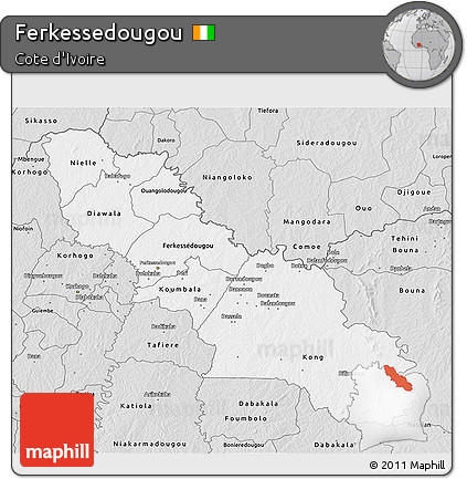 Silver Style 3D Map of Ferkessedougou
