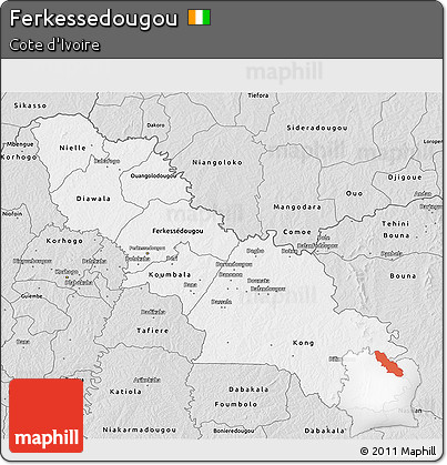 Silver Style 3D Map of Ferkessedougou