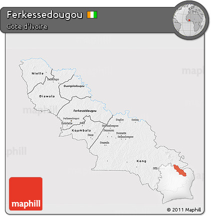 Silver Style 3D Map of Ferkessedougou, single color outside