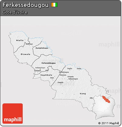 Silver Style 3D Map of Ferkessedougou, single color outside