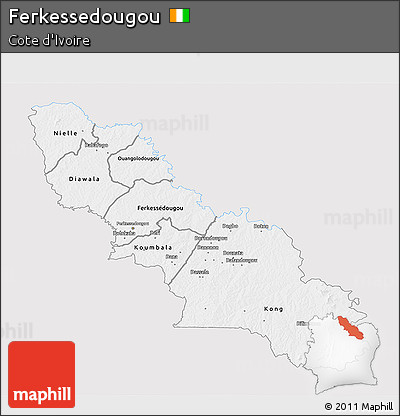 Silver Style 3D Map of Ferkessedougou, single color outside