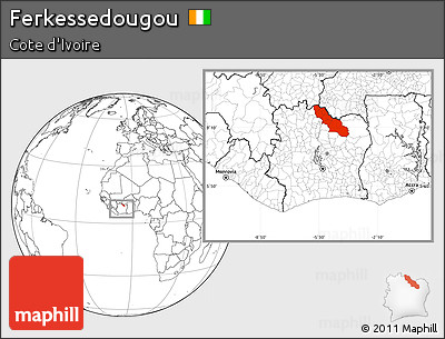 Blank Location Map of Ferkessedougou, within the entire country