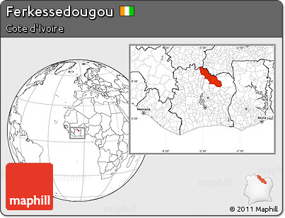 Blank Location Map of Ferkessedougou, within the entire country