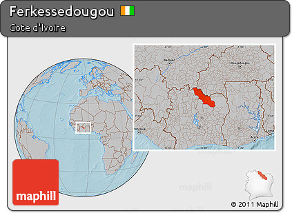 Gray Location Map of Ferkessedougou, hill shading