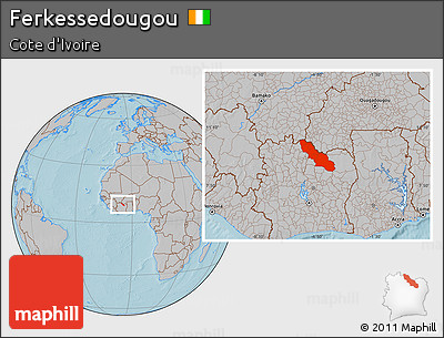 Gray Location Map of Ferkessedougou, hill shading