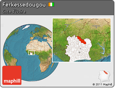 Satellite Location Map of Ferkessedougou, highlighted country