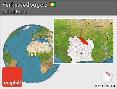 Satellite Location Map of Ferkessedougou, highlighted country