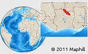 Shaded Relief Location Map of Ferkessedougou, within the entire country