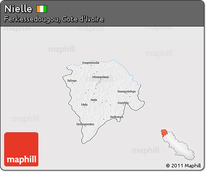 Silver Style 3D Map of Nielle, single color outside
