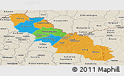 Political Panoramic Map of Ferkessedougou, shaded relief outside