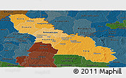 Political Shades Panoramic Map of Ferkessedougou, darken