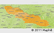 Political Shades Panoramic Map of Ferkessedougou, physical outside