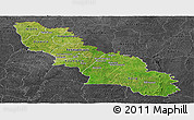 Satellite Panoramic Map of Ferkessedougou, darken, desaturated