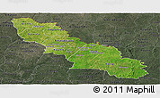 Satellite Panoramic Map of Ferkessedougou, darken, semi-desaturated