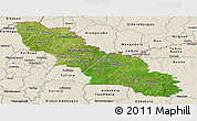 Satellite Panoramic Map of Ferkessedougou, shaded relief outside