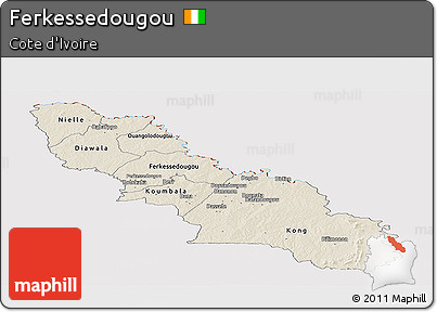 Shaded Relief Panoramic Map of Ferkessedougou, cropped outside