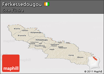 Shaded Relief Panoramic Map of Ferkessedougou, cropped outside