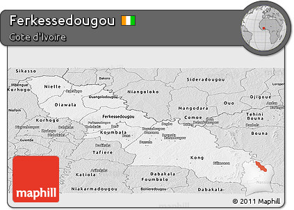 Silver Style Panoramic Map of Ferkessedougou
