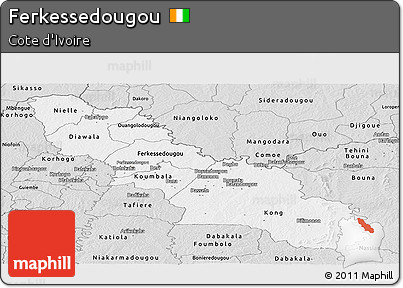 Silver Style Panoramic Map of Ferkessedougou