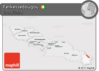 Silver Style Panoramic Map of Ferkessedougou, single color outside