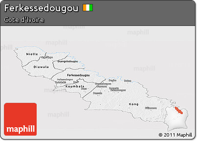 Silver Style Panoramic Map of Ferkessedougou, single color outside