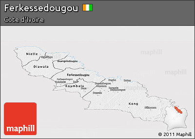 Silver Style Panoramic Map of Ferkessedougou, single color outside
